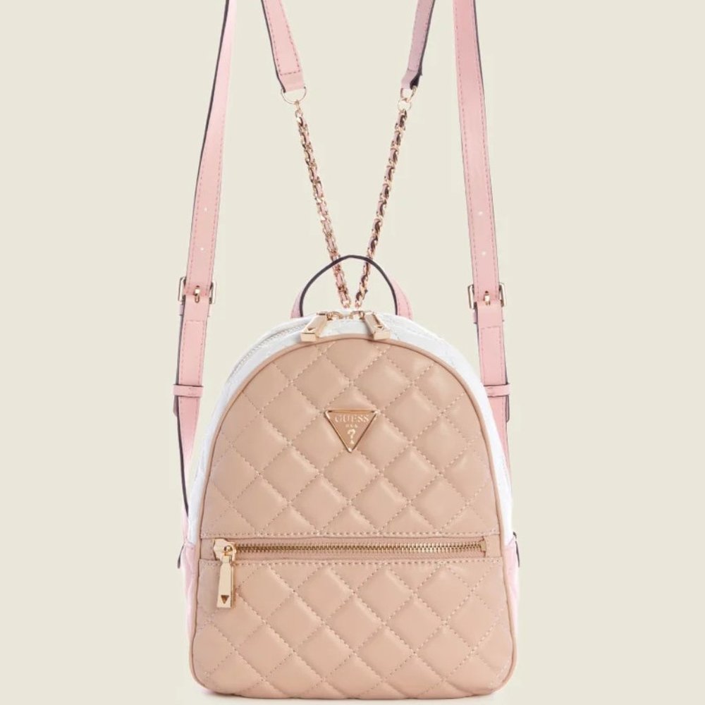 Guess Cessily Backpack Purse Bag Sholder Straps Pink White Dusty Rose NWT